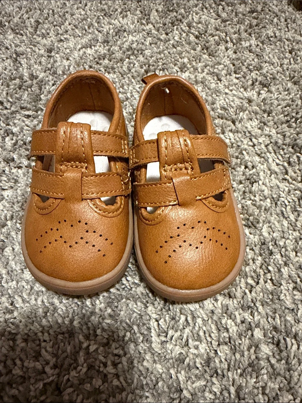 Kids Tan Leather T-Strap Shoes